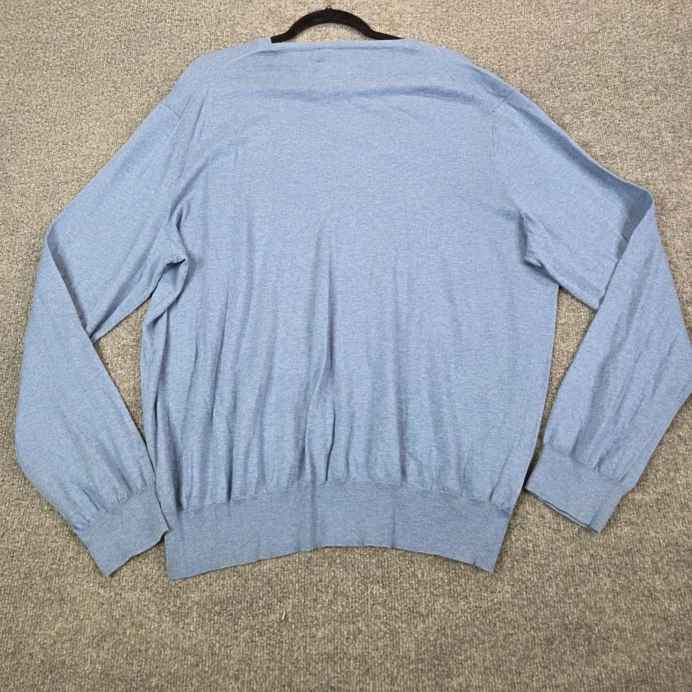 POLO Ralph Lauren Mens Blue Sweater Yellow Pony XXL V Neck 100% Pima Cotton